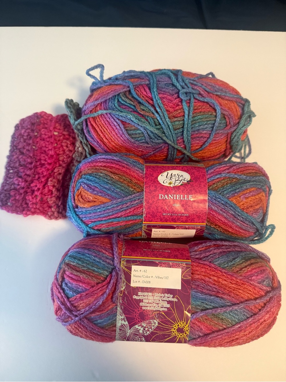 Danielle Multicolor Vibes Yarn - Pink/Blue/Orange lot of 3 - Picture 3 of 5